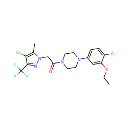 CCOc1cc(N2CCN(C(=O)Cn3nc(C(F)(F)F)c(Cl)c3C)CC2)ccc1Cl ZINC000095581077