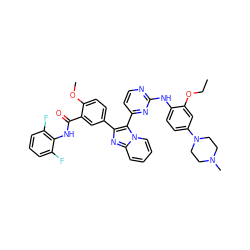 CCOc1cc(N2CCN(C)CC2)ccc1Nc1nccc(-c2c(-c3ccc(OC)c(C(=O)Nc4c(F)cccc4F)c3)nc3ccccn23)n1 ZINC000168475893