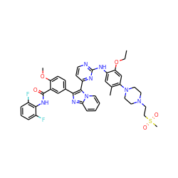 CCOc1cc(N2CCN(CCS(C)(=O)=O)CC2)c(C)cc1Nc1nccc(-c2c(-c3ccc(OC)c(C(=O)Nc4c(F)cccc4F)c3)nc3ccccn23)n1 ZINC000165096088