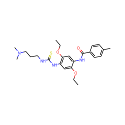 CCOc1cc(NC(=S)NCCCN(C)C)c(OCC)cc1NC(=O)c1ccc(C)cc1 ZINC000006089669