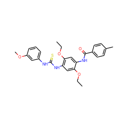 CCOc1cc(NC(=S)Nc2cccc(OC)c2)c(OCC)cc1NC(=O)c1ccc(C)cc1 ZINC000013477520