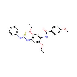 CCOc1cc(NC(=S)Nc2ccccc2)c(OCC)cc1NC(=O)c1ccc(OC)cc1 ZINC000013477512