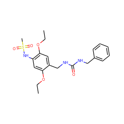 CCOc1cc(NS(C)(=O)=O)c(OCC)cc1CNC(=O)NCc1ccccc1 ZINC000474609547