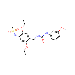 CCOc1cc(NS(C)(=O)=O)c(OCC)cc1CNC(=O)Nc1cccc(OC)c1 ZINC000474609841