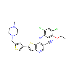 CCOc1cc(Nc2c(C#N)cnc3cc(-c4csc(CN5CCN(C)CC5)c4)sc23)c(Cl)cc1Cl ZINC000023357853