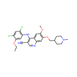 CCOc1cc(Nc2c(C#N)cnc3cc(OCC4CCN(C)CC4)c(OC)cc23)c(Cl)cc1Cl ZINC000013559854