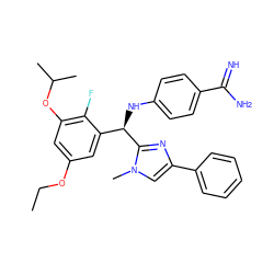 CCOc1cc(OC(C)C)c(F)c([C@@H](Nc2ccc(C(=N)N)cc2)c2nc(-c3ccccc3)cn2C)c1 ZINC000142812291