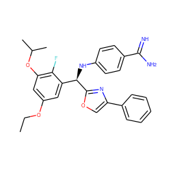 CCOc1cc(OC(C)C)c(F)c([C@@H](Nc2ccc(C(=N)N)cc2)c2nc(-c3ccccc3)co2)c1 ZINC000141349283