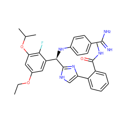 CCOc1cc(OC(C)C)c(F)c([C@@H](Nc2ccc(C(=N)N)cc2)c2nc(-c3ccccc3C(=O)NC)c[nH]2)c1 ZINC000142512370