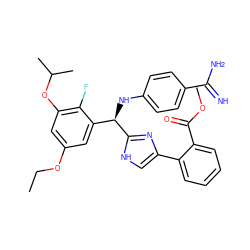 CCOc1cc(OC(C)C)c(F)c([C@@H](Nc2ccc(C(=N)N)cc2)c2nc(-c3ccccc3C(=O)OC)c[nH]2)c1 ZINC000141639741