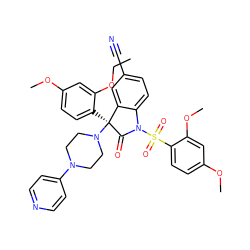 CCOc1cc(OC)ccc1[C@@]1(N2CCN(c3ccncc3)CC2)C(=O)N(S(=O)(=O)c2ccc(OC)cc2OC)c2ccc(C#N)cc21 ZINC000164502810