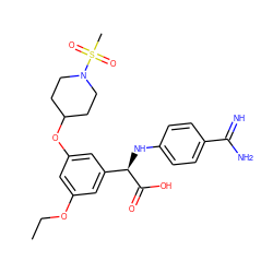 CCOc1cc(OC2CCN(S(C)(=O)=O)CC2)cc([C@@H](Nc2ccc(C(=N)N)cc2)C(=O)O)c1 ZINC000014953289