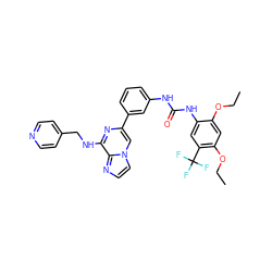 CCOc1cc(OCC)c(C(F)(F)F)cc1NC(=O)Nc1cccc(-c2cn3ccnc3c(NCc3ccncc3)n2)c1 ZINC000014209437