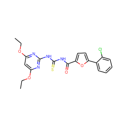 CCOc1cc(OCC)nc(NC(=S)NC(=O)c2ccc(-c3ccccc3Cl)o2)n1 ZINC000028563499