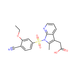 CCOc1cc(S(=O)(=O)n2c(C)c(CC(=O)O)c3cccnc32)ccc1C#N ZINC000043021465