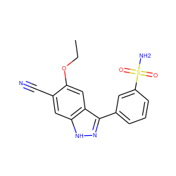 CCOc1cc2c(-c3cccc(S(N)(=O)=O)c3)n[nH]c2cc1C#N ZINC000096270047