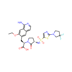 CCOc1cc2c(N)nccc2cc1C[C@H](C(=O)O)N1CC[C@H](NS(=O)(=O)c2cnc(N3CCC(F)(F)C3)s2)C1=O ZINC000142525170