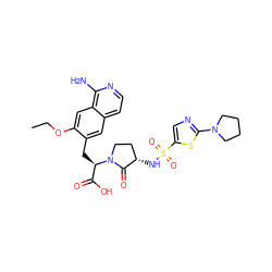 CCOc1cc2c(N)nccc2cc1C[C@H](C(=O)O)N1CC[C@H](NS(=O)(=O)c2cnc(N3CCCC3)s2)C1=O ZINC000142588379