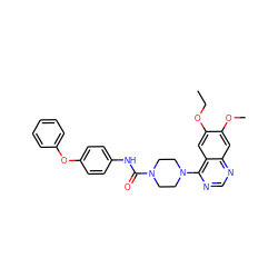 CCOc1cc2c(N3CCN(C(=O)Nc4ccc(Oc5ccccc5)cc4)CC3)ncnc2cc1OC ZINC000013528674