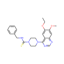 CCOc1cc2c(N3CCN(C(=S)NCc4ccccc4)CC3)ncnc2cc1OC ZINC000013528677