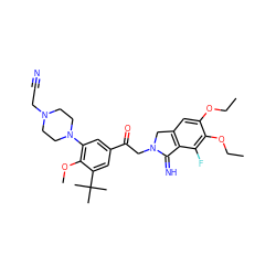 CCOc1cc2c(c(F)c1OCC)C(=N)N(CC(=O)c1cc(N3CCN(CC#N)CC3)c(OC)c(C(C)(C)C)c1)C2 ZINC000116955690