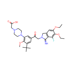 CCOc1cc2c(c(F)c1OCC)C(=N)N(CC(=O)c1cc(N3CCN(CC(=O)O)CC3)c(OC)c(C(C)(C)C)c1)C2 ZINC000116951263