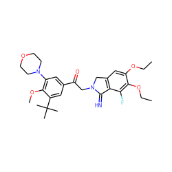 CCOc1cc2c(c(F)c1OCC)C(=N)N(CC(=O)c1cc(N3CCOCC3)c(OC)c(C(C)(C)C)c1)C2 ZINC000038913962