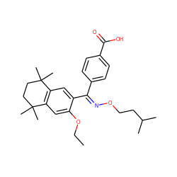 CCOc1cc2c(cc1/C(=N/OCCC(C)C)c1ccc(C(=O)O)cc1)C(C)(C)CCC2(C)C ZINC000013979958