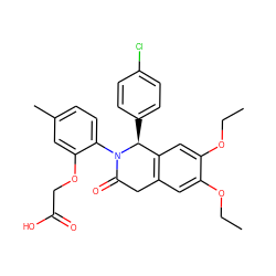 CCOc1cc2c(cc1OCC)[C@H](c1ccc(Cl)cc1)N(c1ccc(C)cc1OCC(=O)O)C(=O)C2 ZINC000118796266