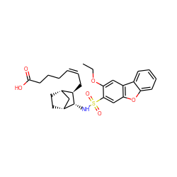 CCOc1cc2c(cc1S(=O)(=O)N[C@@H]1[C@@H]3CC[C@@H](C3)[C@H]1C/C=C\CCCC(=O)O)oc1ccccc12 ZINC000013521329