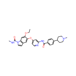 CCOc1cc2c(ccn2C(=O)NC)cc1Oc1ccnc(NC(=O)c2ccc(C3CCN(C)CC3)cc2)c1 ZINC000169711556