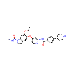 CCOc1cc2c(ccn2C(=O)NC)cc1Oc1ccnc(NC(=O)c2ccc(C3CCNCC3)cc2)c1 ZINC000169711505