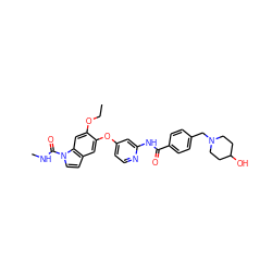 CCOc1cc2c(ccn2C(=O)NC)cc1Oc1ccnc(NC(=O)c2ccc(CN3CCC(O)CC3)cc2)c1 ZINC000169711557