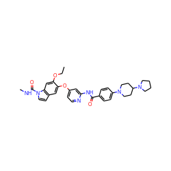 CCOc1cc2c(ccn2C(=O)NC)cc1Oc1ccnc(NC(=O)c2ccc(N3CCC(N4CCCC4)CC3)cc2)c1 ZINC000169711554