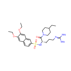 CCOc1cc2ccc(S(=O)(=O)N[C@@H](CCCN=C(N)N)C(=O)N3CCC(CC)CC3)cc2cc1OCC ZINC000027891527