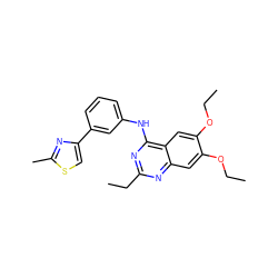 CCOc1cc2nc(CC)nc(Nc3cccc(-c4csc(C)n4)c3)c2cc1OCC ZINC000013490817