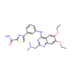 CCOc1cc2nc(CN(C)C)nc(Nc3cccc(-c4csc(C(N)=O)n4)c3)c2cc1OCC ZINC000027300450