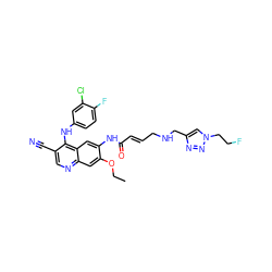 CCOc1cc2ncc(C#N)c(Nc3ccc(F)c(Cl)c3)c2cc1NC(=O)/C=C/CNCc1cn(CCF)nn1 ZINC000064564741