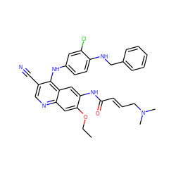 CCOc1cc2ncc(C#N)c(Nc3ccc(NCc4ccccc4)c(Cl)c3)c2cc1NC(=O)/C=C/CN(C)C ZINC000028123087