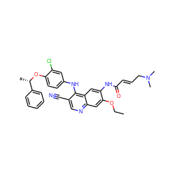 CCOc1cc2ncc(C#N)c(Nc3ccc(O[C@@H](C)c4ccccc4)c(Cl)c3)c2cc1NC(=O)/C=C/CN(C)C ZINC000028127115