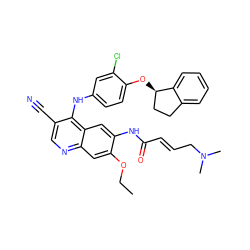 CCOc1cc2ncc(C#N)c(Nc3ccc(O[C@@H]4CCc5ccccc54)c(Cl)c3)c2cc1NC(=O)/C=C/CN(C)C ZINC000028117424