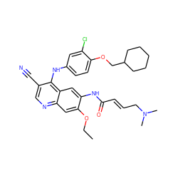 CCOc1cc2ncc(C#N)c(Nc3ccc(OCC4CCCCC4)c(Cl)c3)c2cc1NC(=O)/C=C/CN(C)C ZINC000028125588