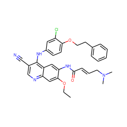 CCOc1cc2ncc(C#N)c(Nc3ccc(OCCc4ccccc4)c(Cl)c3)c2cc1NC(=O)/C=C/CN(C)C ZINC000028122849