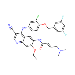 CCOc1cc2ncc(C#N)c(Nc3ccc(OCc4cc(F)cc(F)c4)c(Cl)c3)c2cc1NC(=O)/C=C/CN(C)C ZINC000028123759