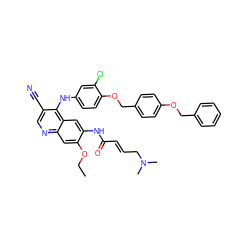 CCOc1cc2ncc(C#N)c(Nc3ccc(OCc4ccc(OCc5ccccc5)cc4)c(Cl)c3)c2cc1NC(=O)/C=C/CN(C)C ZINC000028124417