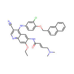 CCOc1cc2ncc(C#N)c(Nc3ccc(OCc4ccc5ccccc5c4)c(Cl)c3)c2cc1NC(=O)/C=C/CN(C)C ZINC000028122410