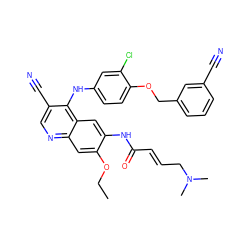 CCOc1cc2ncc(C#N)c(Nc3ccc(OCc4cccc(C#N)c4)c(Cl)c3)c2cc1NC(=O)/C=C/CN(C)C ZINC000028120404