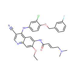 CCOc1cc2ncc(C#N)c(Nc3ccc(OCc4cccc(F)c4)c(Cl)c3)c2cc1NC(=O)/C=C/CN(C)C ZINC000028124370