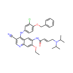 CCOc1cc2ncc(C#N)c(Nc3ccc(OCc4ccccc4)c(Cl)c3)c2cc1NC(=O)/C=C/CN(C(C)C)C(C)C ZINC000028119567