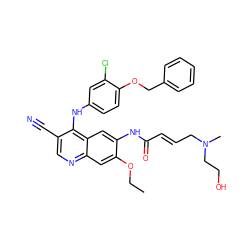 CCOc1cc2ncc(C#N)c(Nc3ccc(OCc4ccccc4)c(Cl)c3)c2cc1NC(=O)/C=C/CN(C)CCO ZINC000028126869